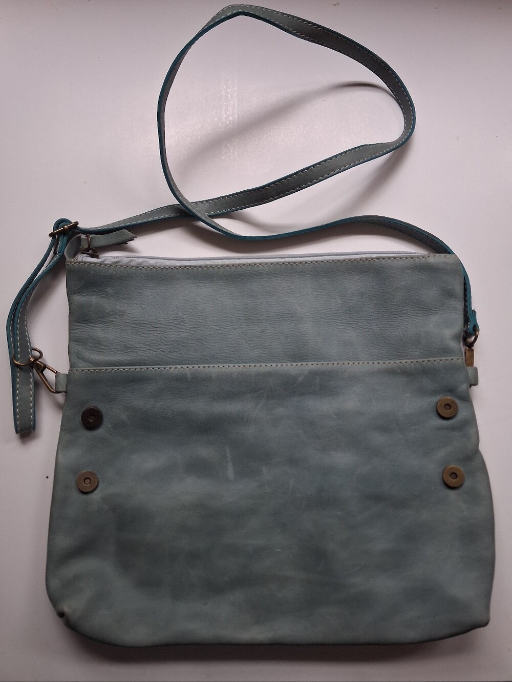 E Chic Italy Genuine Leather Crossbody Bag - Light Blue/Sage